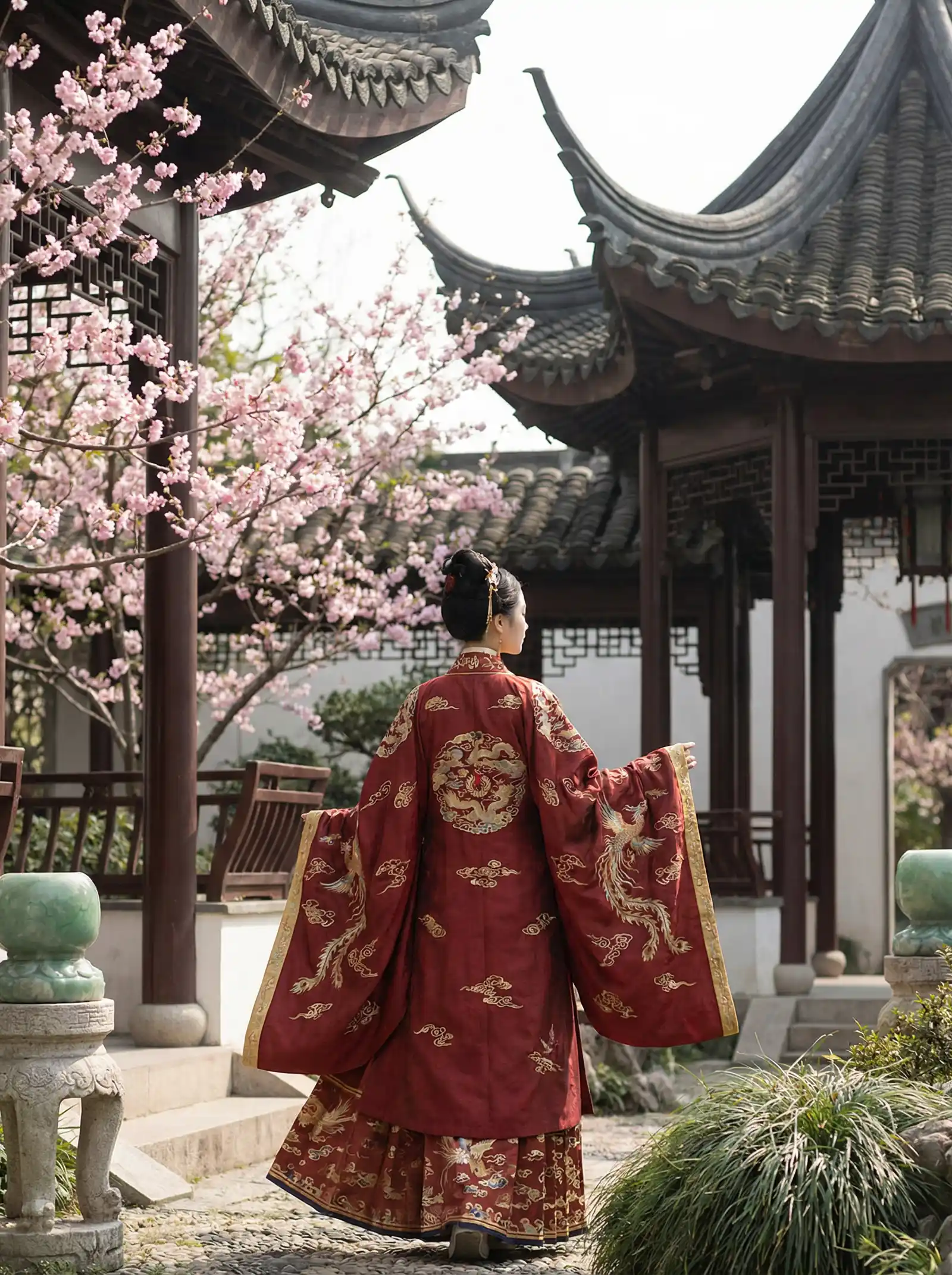 乱世三义 电视剧在线观看 明制汉服红色凤凰刺绣